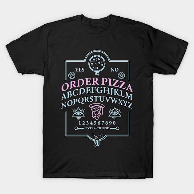 Kawaii Ouija Board Order Pizza T-Shirt by Sunburst Designs